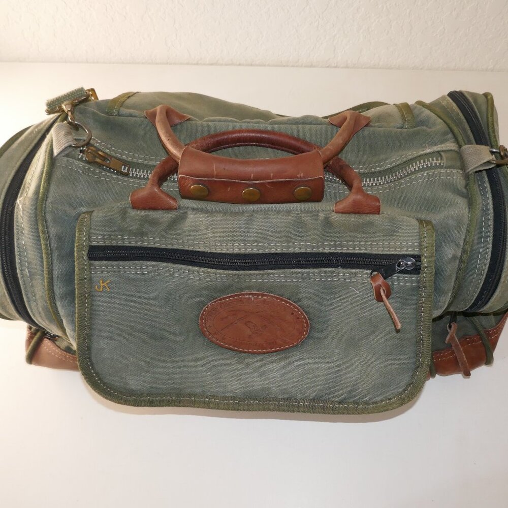 Vintage Orvis Battenkill Weekender Travel Duffle Bag Green Canvas Leather 20 in
